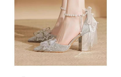 SampleBlock Heel Bow Glitter Pointy Sandals