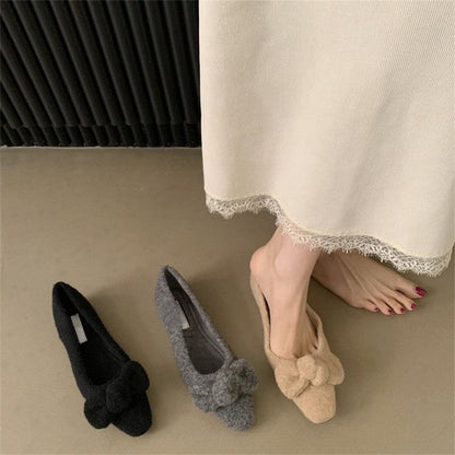 SampleSquare Toe Bow Wool Flats