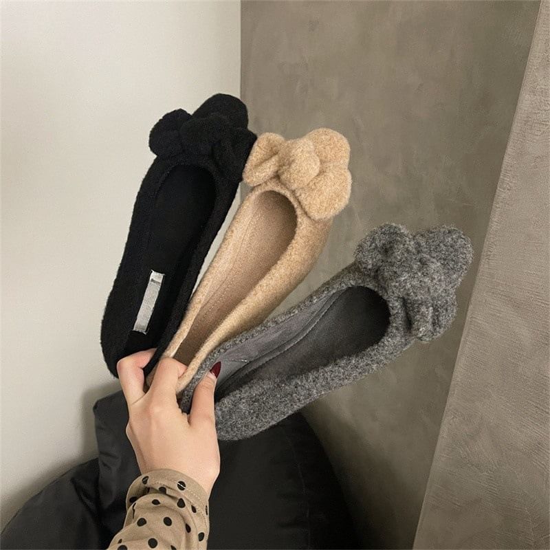 SampleSquare Toe Bow Wool Flats