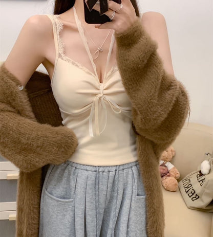 Sample V-Neck Lace Trim Crop Cami Top