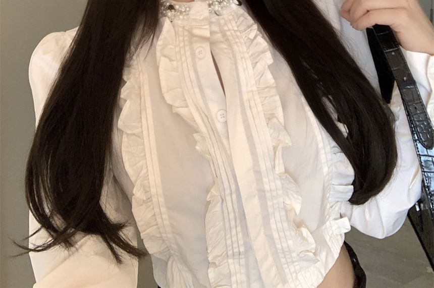 Sample Long-Sleeve Plain Ruffle Crop Shirt