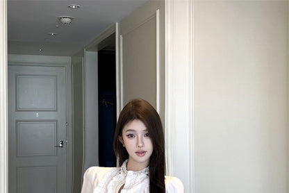 Sample Long-Sleeve Plain Ruffle Crop Shirt