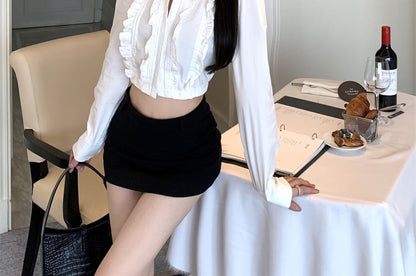 Sample Long-Sleeve Plain Ruffle Crop Shirt