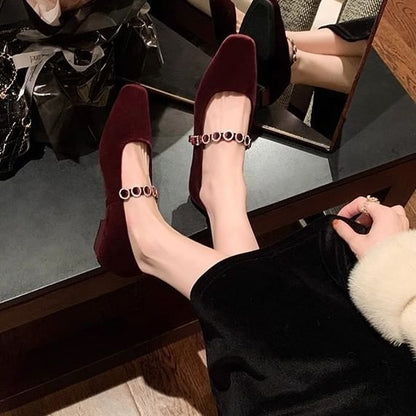 Heel Pumps Velvet Jane Accent Rhinestone Low Mary