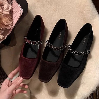 Heel Pumps Velvet Jane Accent Rhinestone Low Mary