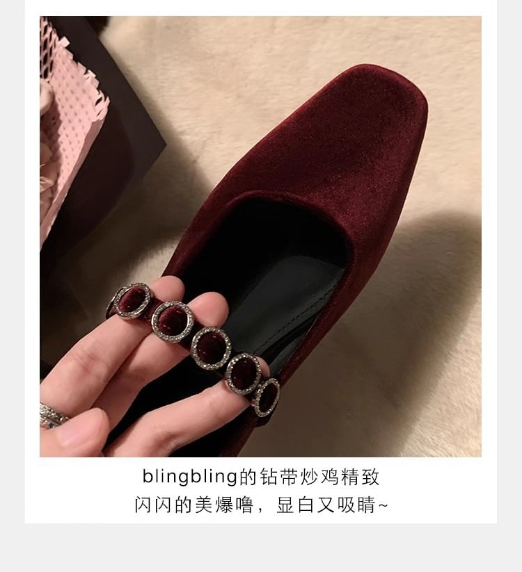 Heel Pumps Velvet Jane Accent Rhinestone Low Mary