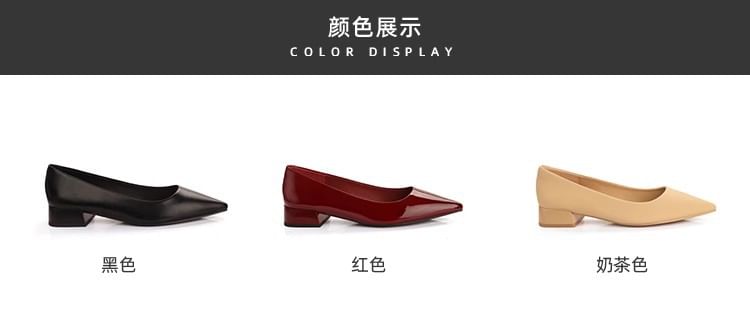 Pumps Heel Faux Plain Chunky Toe Pointed Leather
