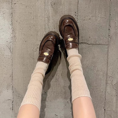 Leather Penny Platform Loafers Faux Plain