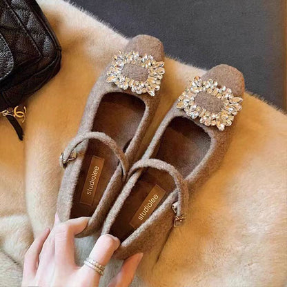 Jane Mary Pumps Accent Chunky Heel Rhinestone