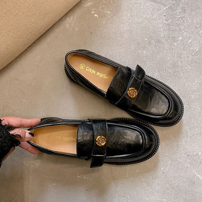 Leather Floral Accent Platform Faux Loafers