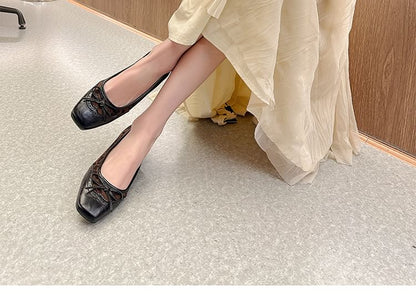 Faux Accent Heel Print Pumps Panel Leopard Brogue Low Bow Leather