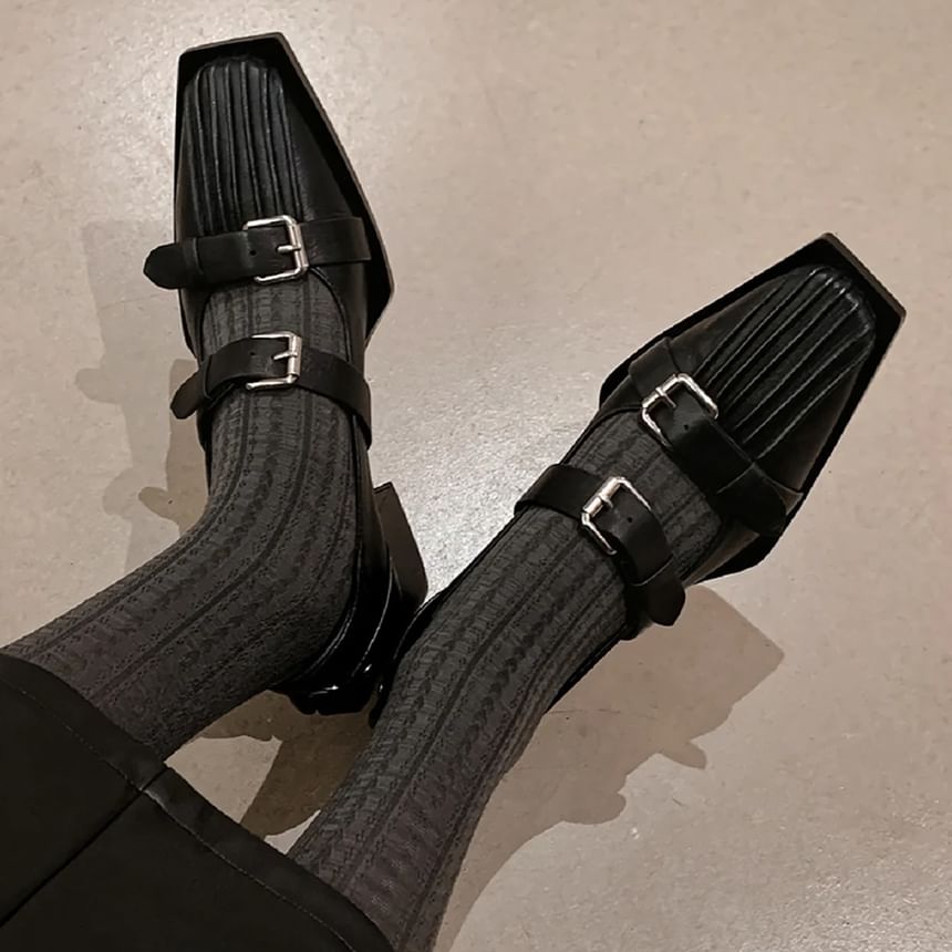 Sample Square Toe Buckle Block Heel Mary Jane Pumps