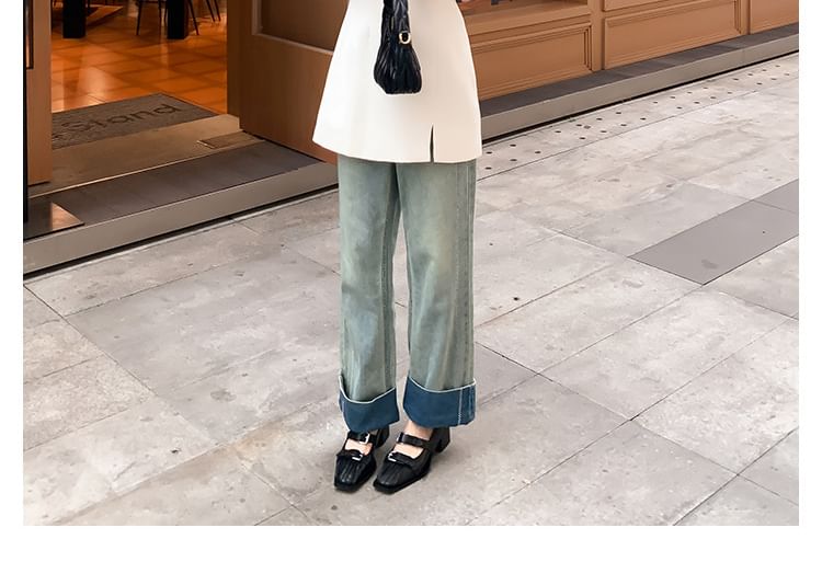 Sample Square Toe Buckle Block Heel Mary Jane Pumps