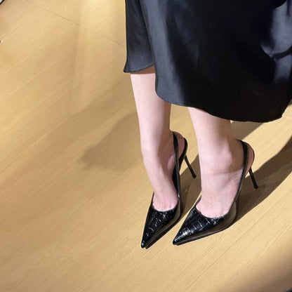 SamplePointed Toe Crocodile Grain Slingback Stiletto Pumps