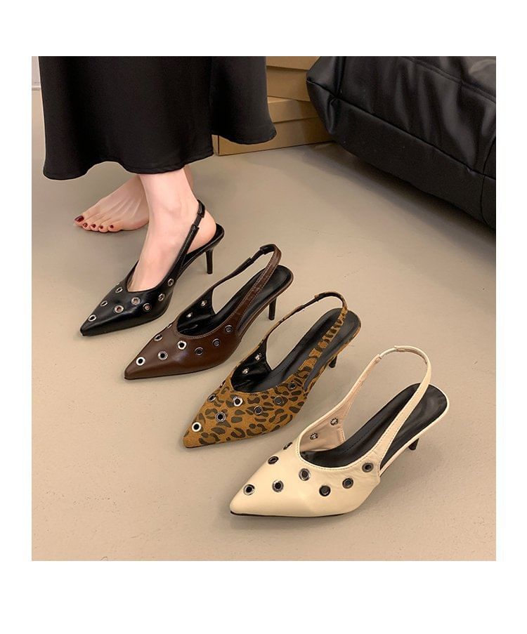 SamplePointed Toe Grommet Slingback Pumps