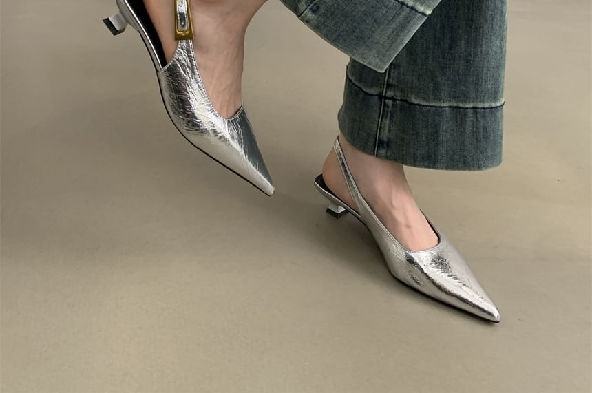 Sample Pointed Toe Slingback Kitten Heel Pumps