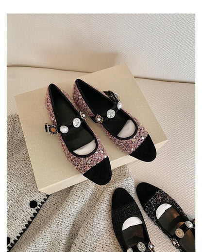 Sample Cap Toe Faux Pearl Tweed Mary Jane Flats
