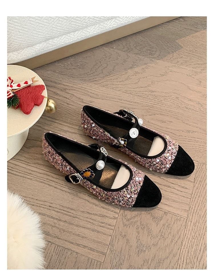 Sample Cap Toe Faux Pearl Tweed Mary Jane Flats