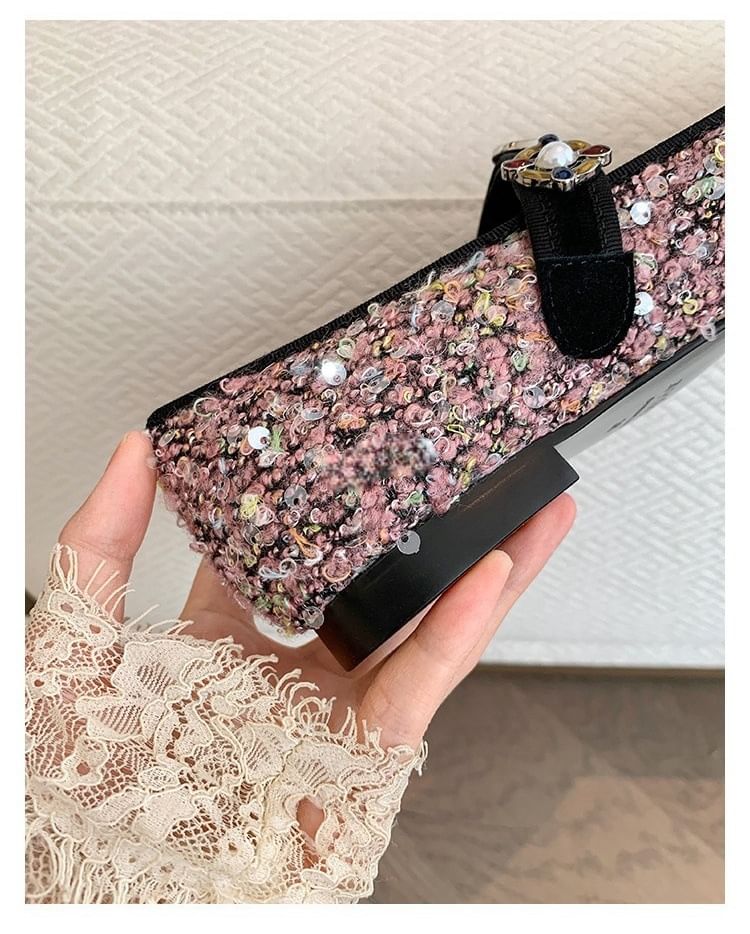 Sample Cap Toe Faux Pearl Tweed Mary Jane Flats