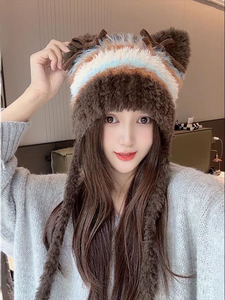 Cat Bow Fluffy Beanie Knit Ear