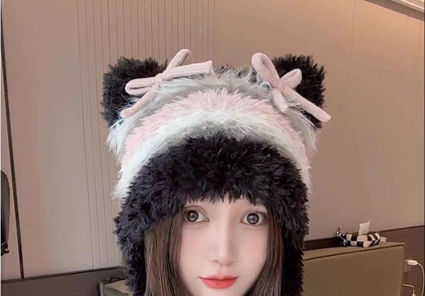 Cat Bow Fluffy Beanie Knit Ear