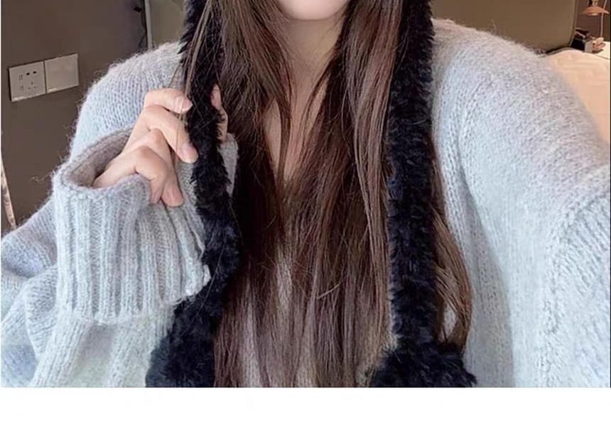 Cat Bow Fluffy Beanie Knit Ear