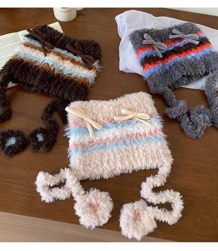Cat Bow Fluffy Beanie Knit Ear