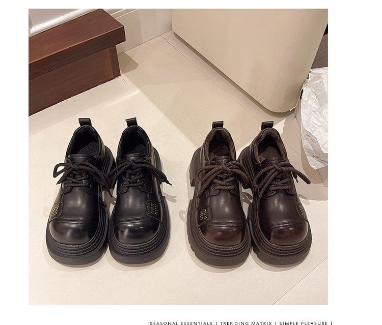 Lace-Up Plain Platform Faux Leather Shoes