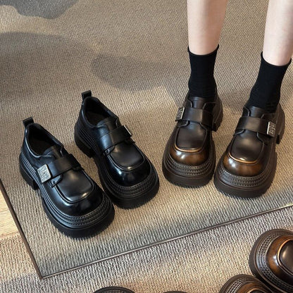 Metal Strap Platform Leather Faux Accent Shoes Adhesive