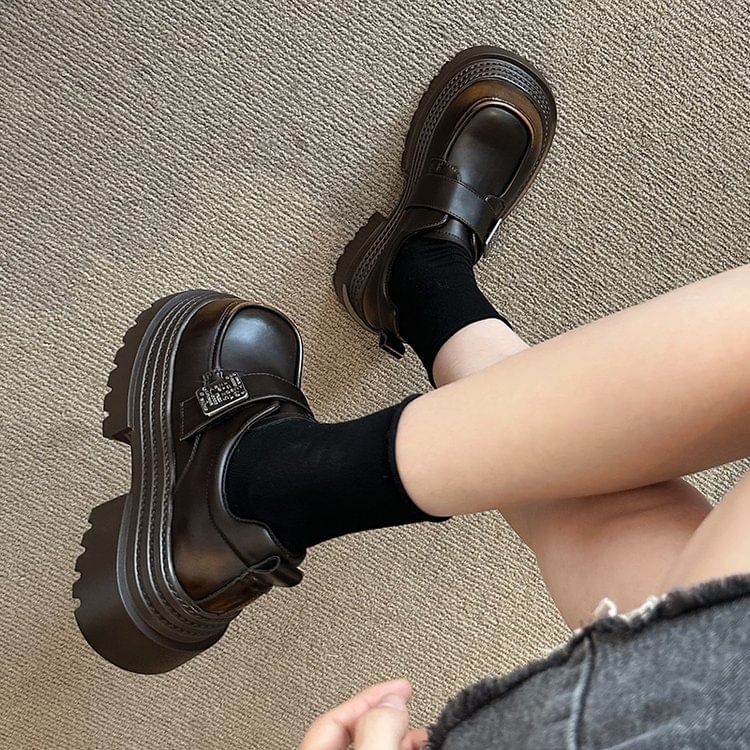 Metal Strap Platform Leather Faux Accent Shoes Adhesive