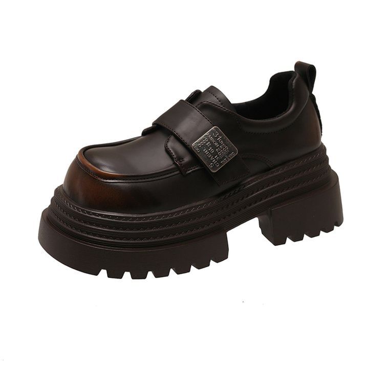 Metal Strap Platform Leather Faux Accent Shoes Adhesive