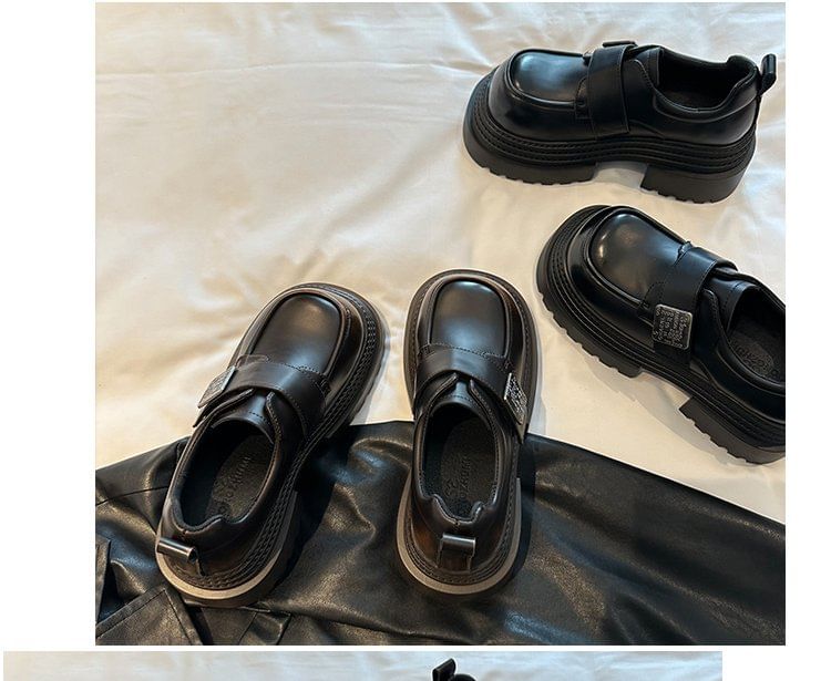 Metal Strap Platform Leather Faux Accent Shoes Adhesive