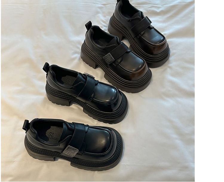 Metal Strap Platform Leather Faux Accent Shoes Adhesive