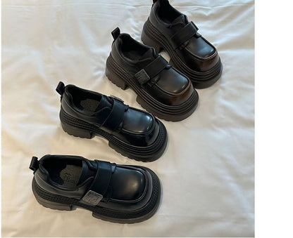 Metal Strap Platform Leather Faux Accent Shoes Adhesive