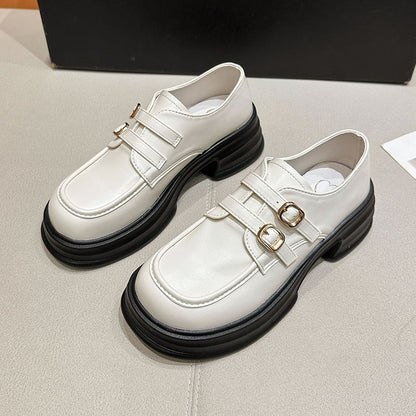 Faux Platform Buckled Leather Loafers