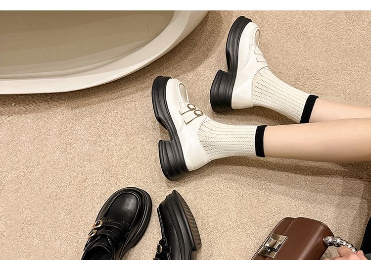 Faux Platform Buckled Leather Loafers