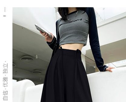 High Designs Wide Leg Various Plain Pants Rise