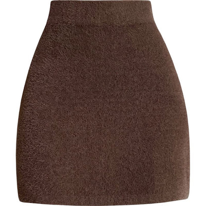 High Mini Fluffy Pencil Rise Plain Skirt