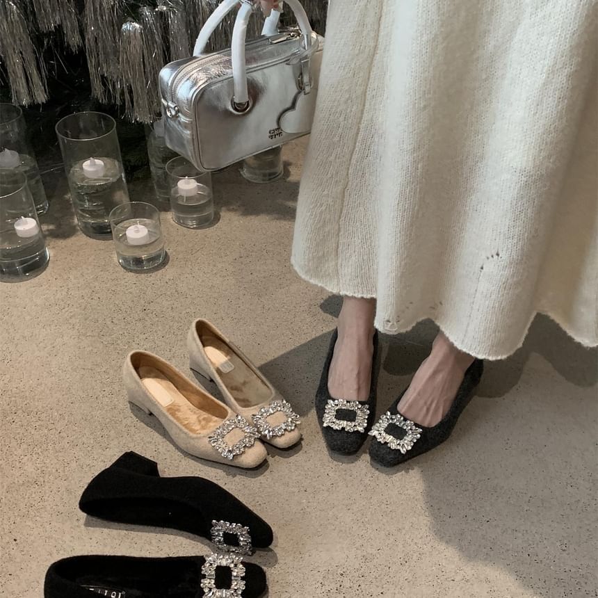 Sample Square Toe Rhinestone Buckle Block Heel Pumps