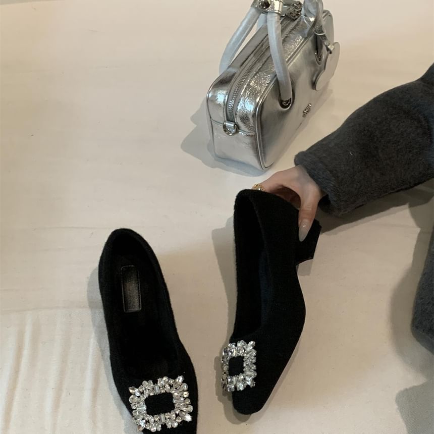 Sample Square Toe Rhinestone Buckle Block Heel Pumps