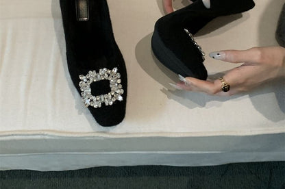 Sample Square Toe Rhinestone Buckle Block Heel Pumps