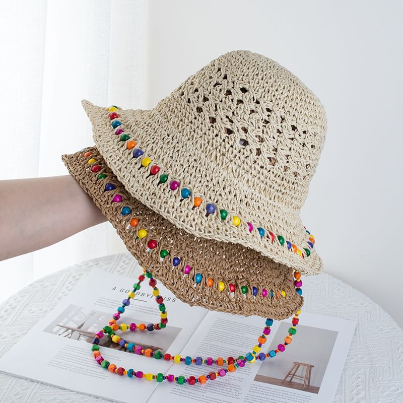 Bucket Straw Hat Beaded