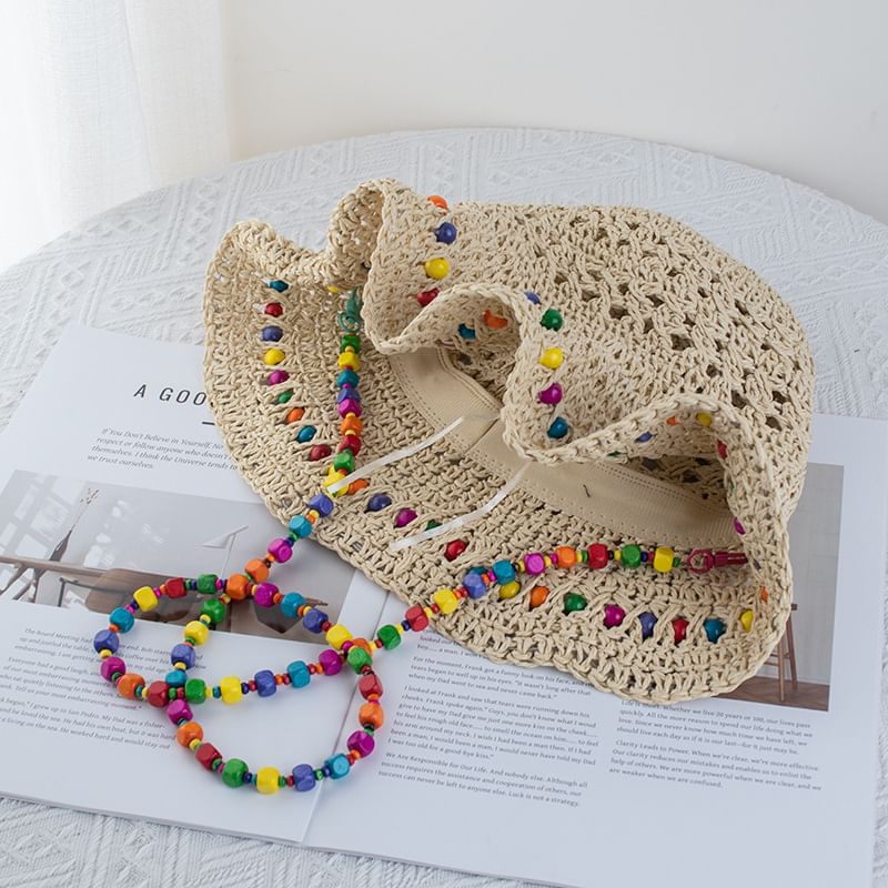 Bucket Straw Hat Beaded
