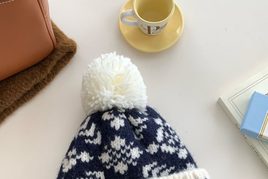 Patterned Pom Beanie