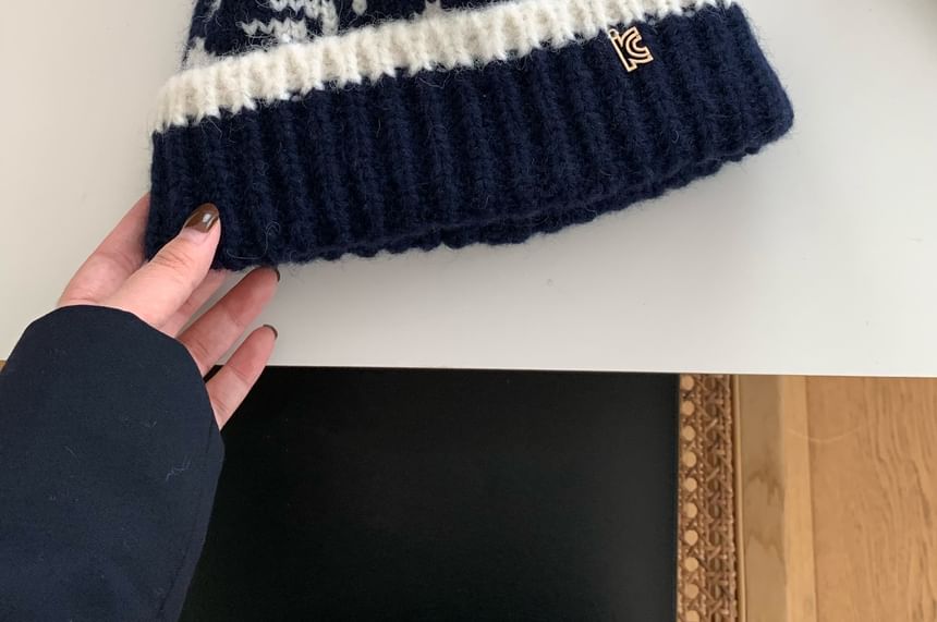 Patterned Pom Beanie