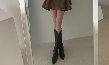 Plain Collared A-Line Mini Dress Long-Sleeve V-Neck