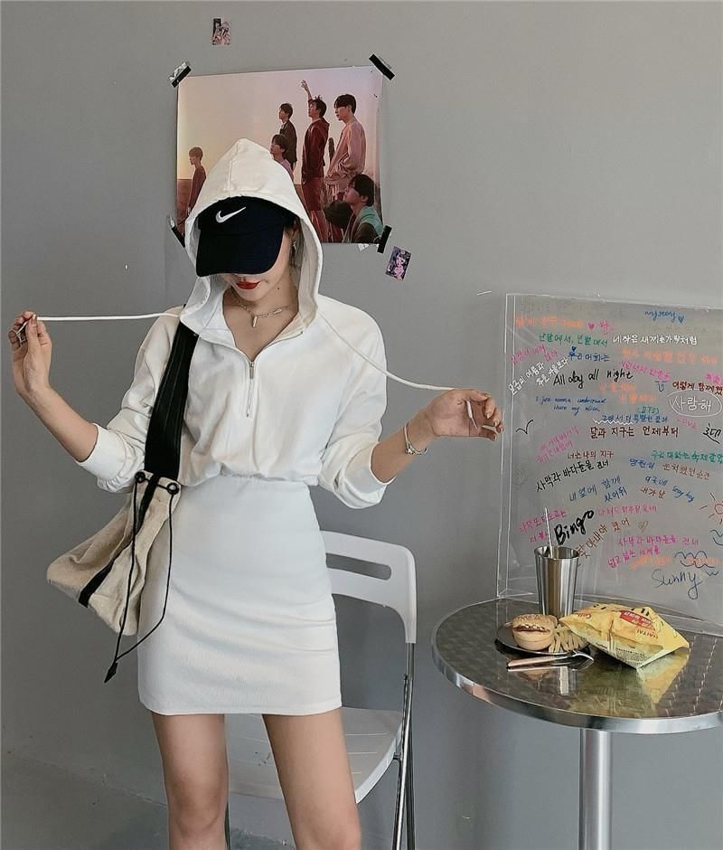 Dress Half Plain Hoodie Mini Zip