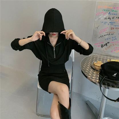 Dress Half Plain Hoodie Mini Zip