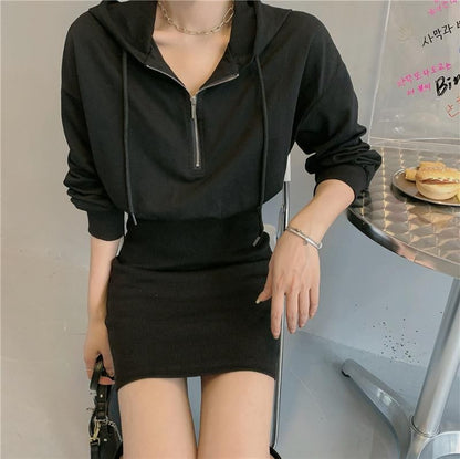 Dress Half Plain Hoodie Mini Zip