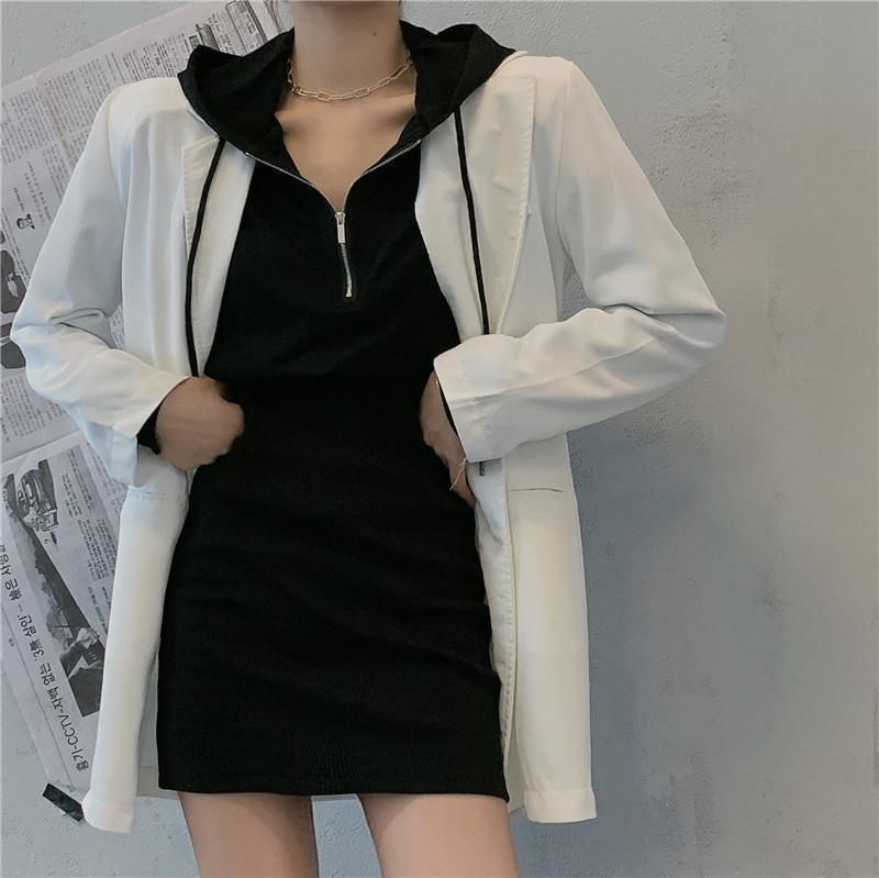 Dress Half Plain Hoodie Mini Zip